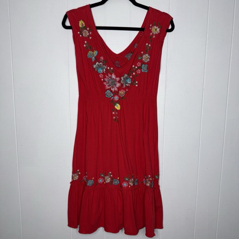 Johnny Was Women’s Floral Embroidered Sleeveless Red Dress Boho Size Small